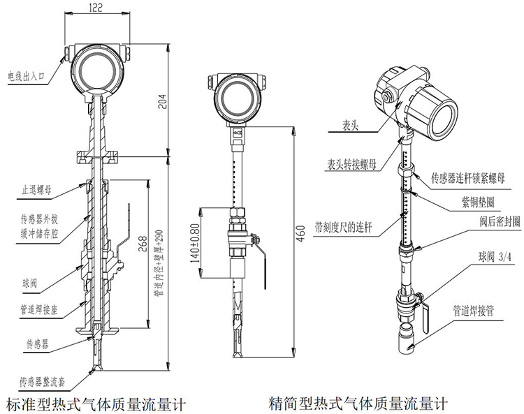 煙氣流量計插入式結(jié)構(gòu)尺寸圖