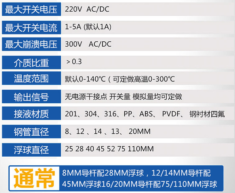 消防水池浮球液位計(jì)技術(shù)參數(shù)對(duì)照表